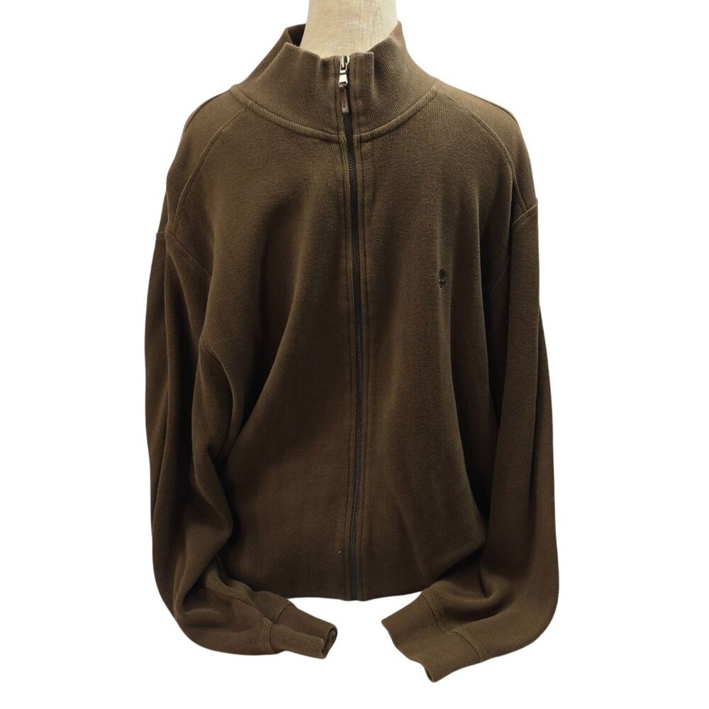 Timberland Brown Full-Zip Cotton Blend Jacket Men XL Casual Outdoor Utility